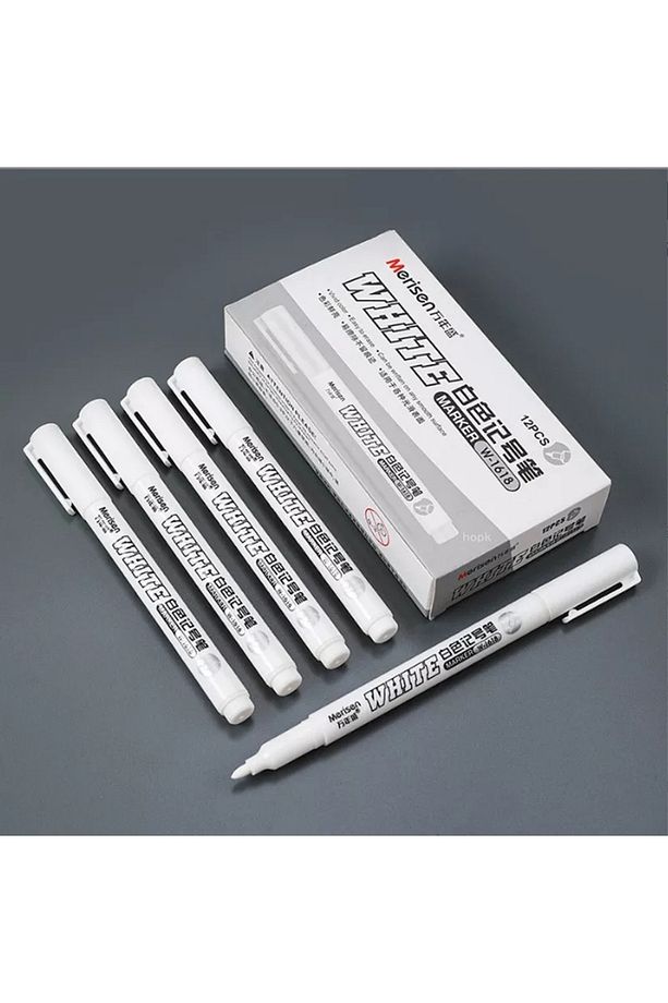 “white Marker Pen 12’li Set | Siyah Ve Koyu Yüzey Için Beyaz Kalem Yüksek Kapatıcı Dekoratif & Hobi - 1