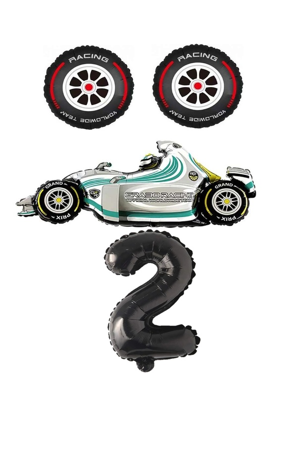 Best White Race Car Tire and Black Number Foil Balloon Set Age 2