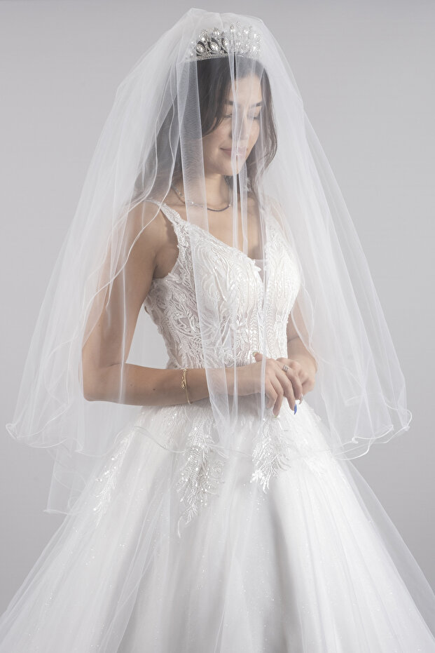 2 Tiers Wedding Dress Veil Off White Bottom Solid 100 Cm Top Solid 90 Cm With Comb