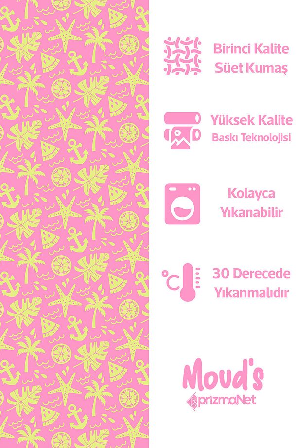 Pembe Sarı Palmiyeler Desenli Yuvarlak Süet Dertsiz Masa Örtüsü - 2