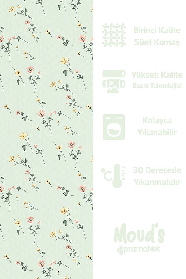 Sarı Pembe Çiçekler Desenli Yuvarlak Süet Dertsiz Masa Örtüsü - 2