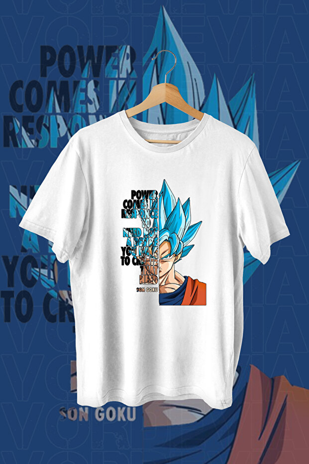 Son Goku Printed White Oversize T-Shirt