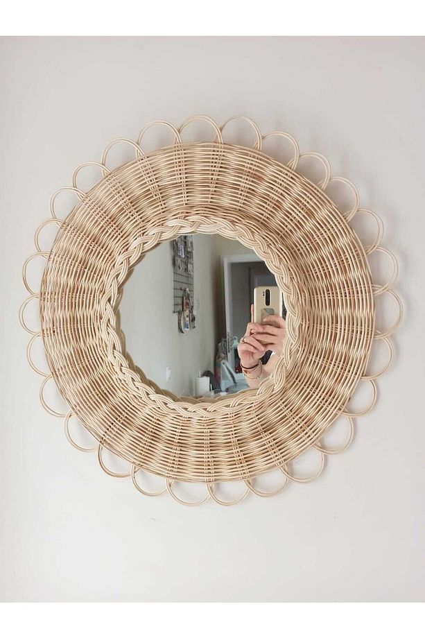 Rattan Bambu Hasır Ayna, Duvar Konsol Aynası - 1