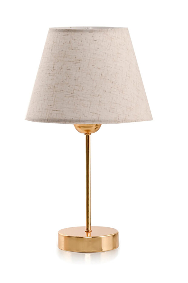 Linen Fabric Bedroom Gold Metal Lampshade Table Lamp