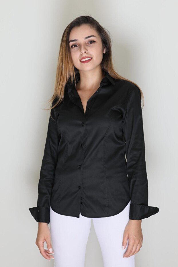 Kadın Siyah Gömlek - 4