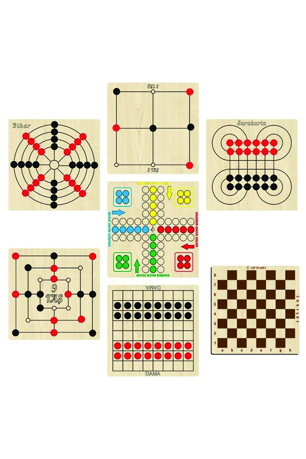 Wooden Intelligence and Strategy Game Set 7 Pieces, Ludo+ Checkers+3 Stones+9 Stones+bihar+surakarta And Chess