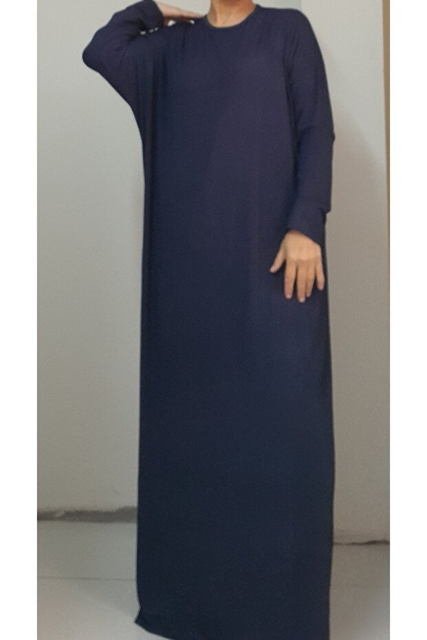 Navy blue bat sleeve salaş combed cotton viscose islamic dress