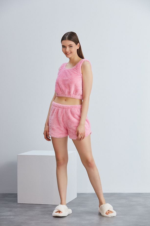 Peluş Askılı Şortlu Pijama Takımı - 3