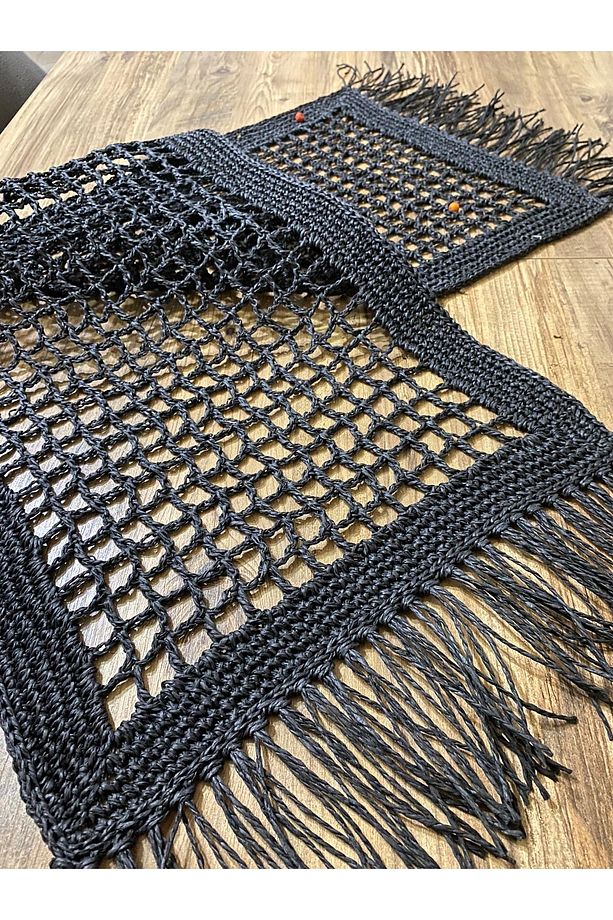 Siyah Hasır Runner, Hasır Masa Örtüsü 118x32 - 1