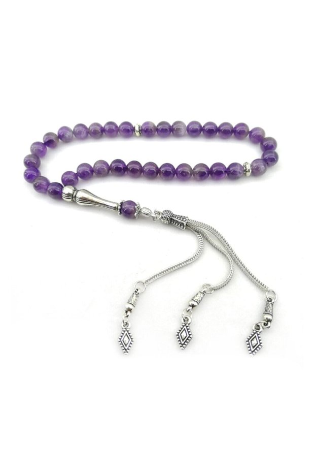 Certified Amethyst Natural Stone Rosary with Metal Parts 8 Mm