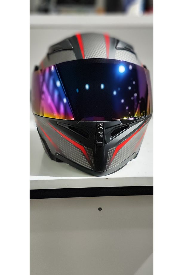 JK902 GÜNEŞ VİZÖRLÜ ÇENE PEDLİ ÇENE AÇILIR KARBON DESEN KASK(AYNALI CAMLI) - 4
