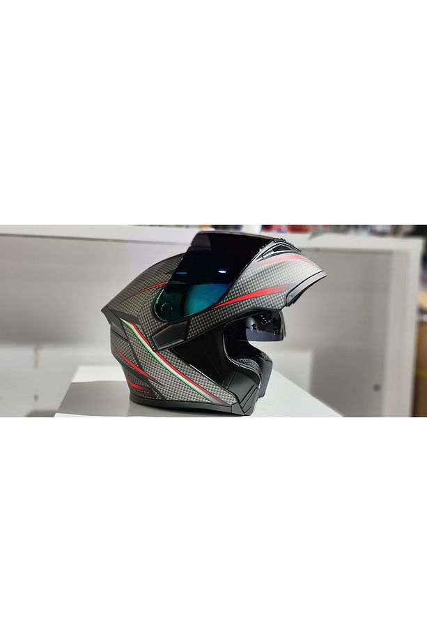 JK902 GÜNEŞ VİZÖRLÜ ÇENE PEDLİ ÇENE AÇILIR KARBON DESEN KASK(AYNALI CAMLI) - 5