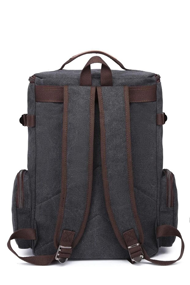 حقيبة ظهر قماشية سوداء للجنسين متعددة الأقسام - 5