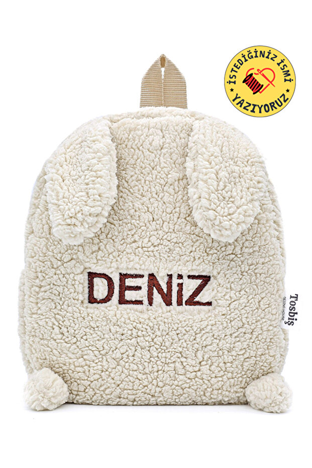 Tosbiş [ Istediğiniz Ismi Yazıyoruz ] Tavşan Krem 0 - 8 Yaş Anasınıfı Kreş Çocuk Okul / Sırt Çantası Peluş