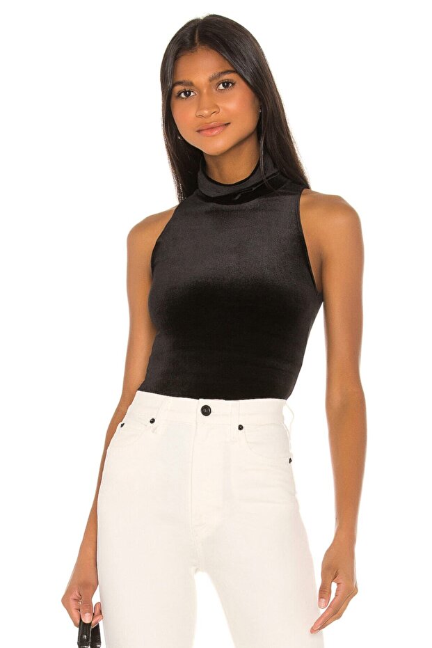 Women's Black Velvet Turtleneck Bodysuit