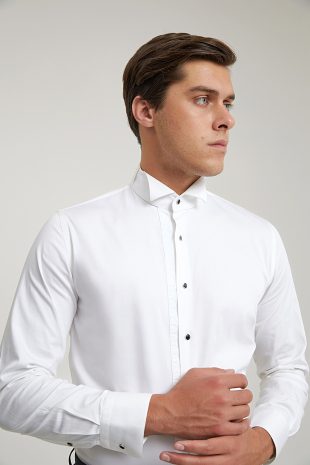 Slim Fit White Plain Tuxedo Shirt