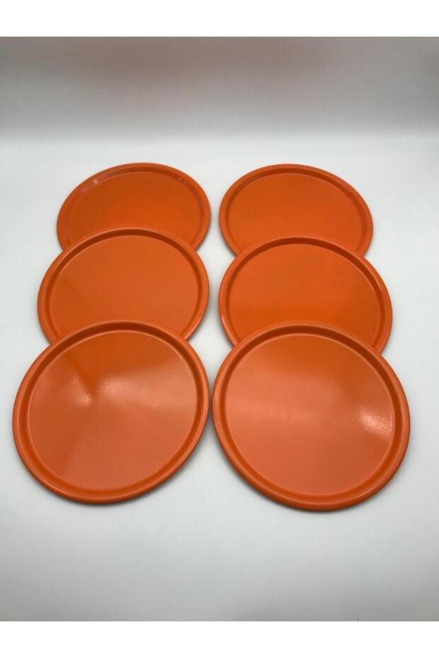 Set of 6 Metal Orange Single Decorative Tea, Coffee and Cake Service Presentation Tray 23 Cm