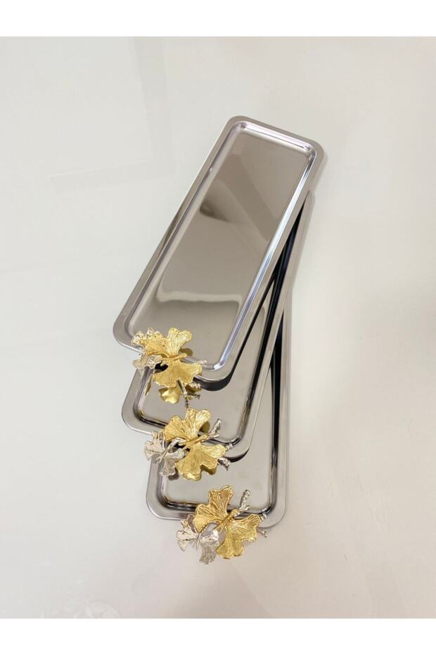 3-Piece Luxury Stainless Steel Butterfly Silver Baton Serving, Tea, Coffee, Treat and Presentation Tray