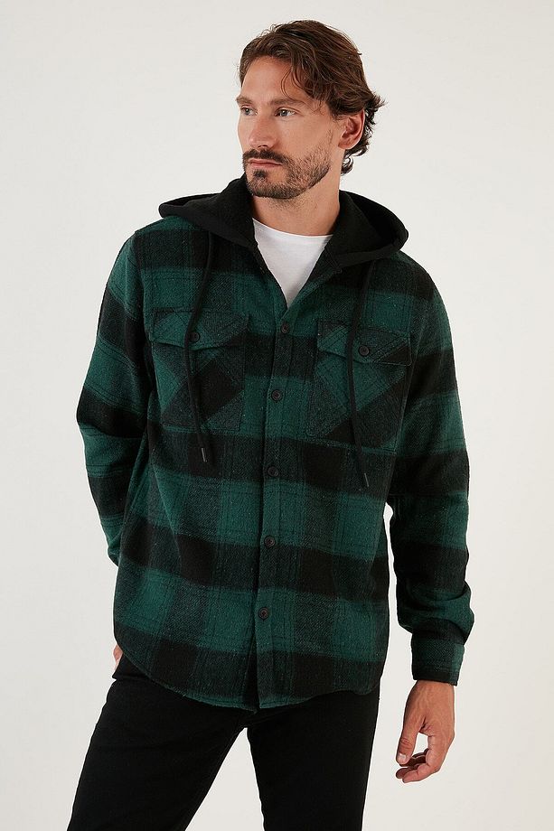 Ekoseli Kapüşonlu Regular Fit Kışlık Oduncu Gömlek Erkek GÖMLEK CF24W129002 - 2