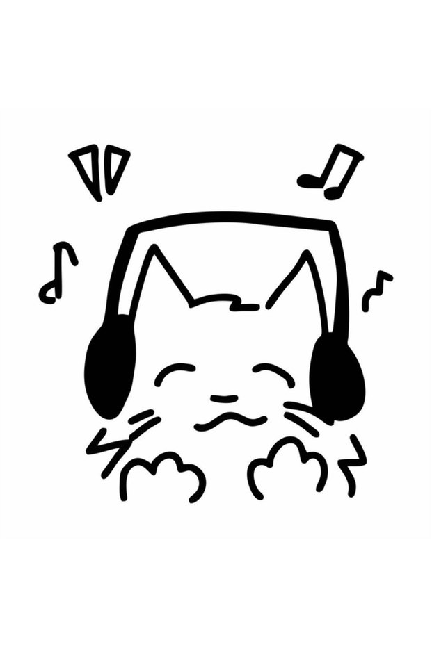 Cat Listening to Music Sticker 20x20 Cm Blue