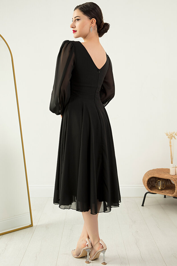 Tokalı Kemerli Şifon Elbise 1449 - 7