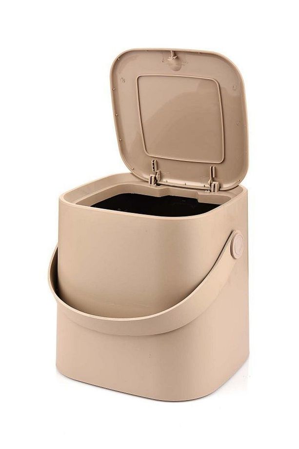 Click Kapaklı Tutma Saplı Iç Kovalı Tezgah Üst Mutfak Çöp Kovası 4 Lt - Latte - 3