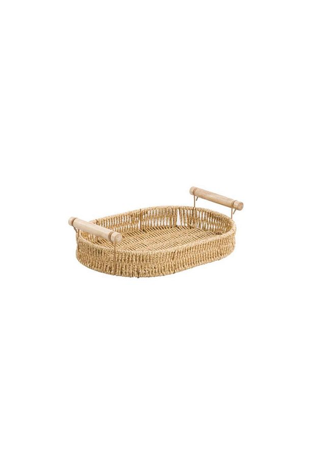 SENTETİK HASIR OVAL AHŞAP KULPLU TEPSİ 30CM - 1