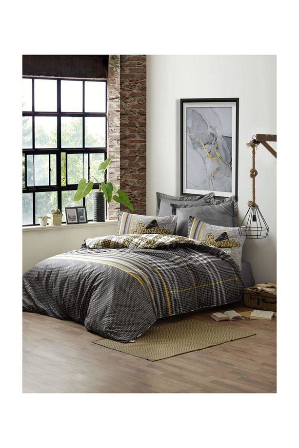 Gri  Leonardo  Masculine Tek Kişilik Nevresim Takımı - 1