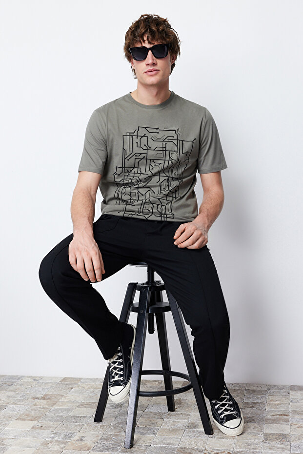 Haki Slim/Dar Kesim Baskılı %100 Pamuklu Baskılı T-Shirt TMNSS20TS0088 - 3