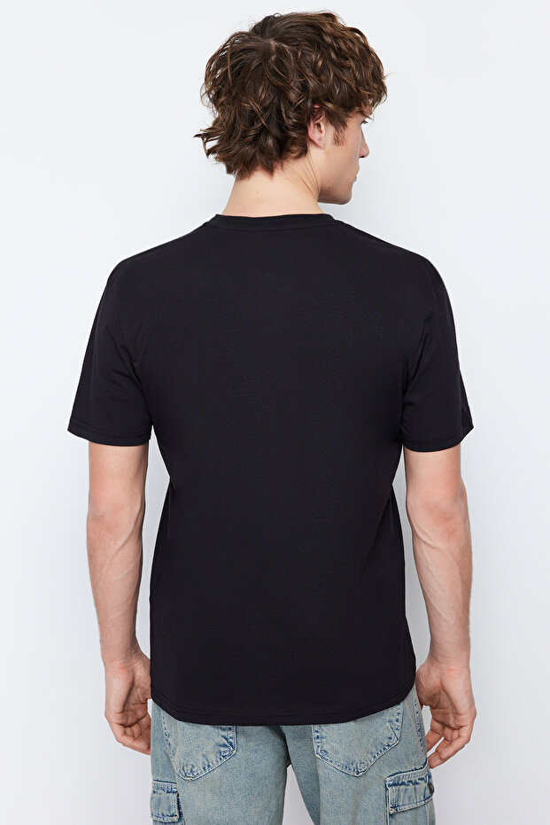 Siyah Basic %100 Pamuklu Regular/Normal Kesim Bisiklet Yaka T-Shirt TMNSS21TS0808 - 2