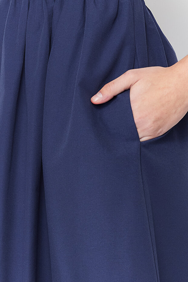 Indigo Belden Açılan Midi Korse Dikiş Detaylı Dokuma Elbise TWOSS24EL00038 - 9