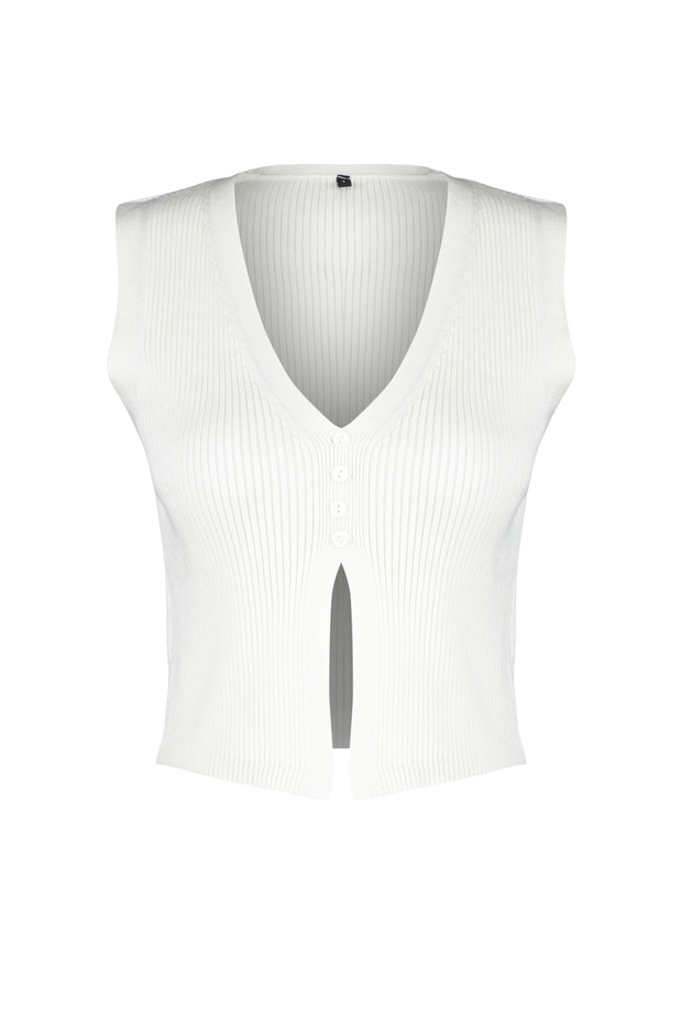 Ekru Premium İplik / Özel İplik Crop Triko Yelek TWOSS24BZ00258 - 7