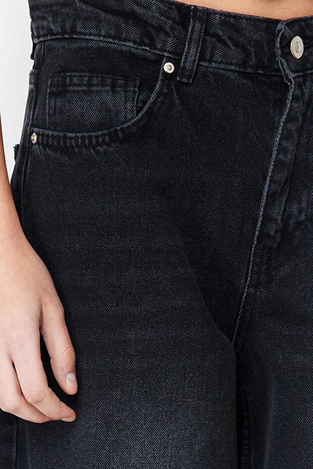 Siyah Düşük Bel Loose Baggy %100 Pamuk Non-Stretch Jeans TWOSS24JE00038 - 5