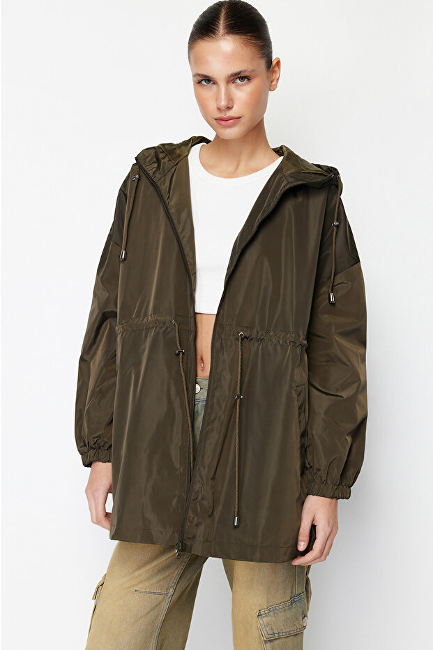 Khaki Oversize Kurtka Przeciwdeszczowa Z Kapturem VIBRATION TWOAW24MO00160 - 6