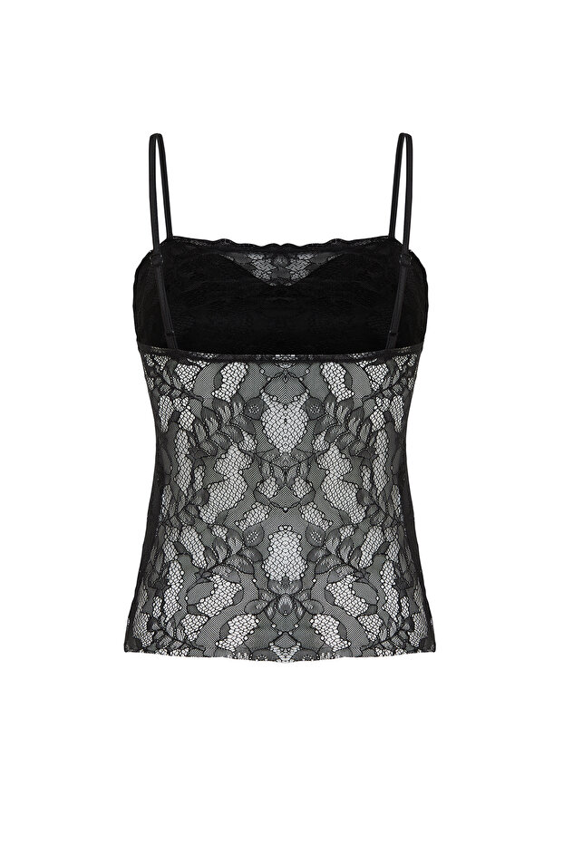Siyah Örme Dantelli Bluz TPRSS24BZ00020 - 8