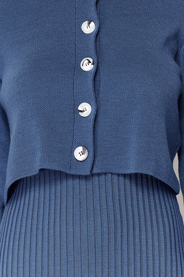Indigo Düz Midi Triko Elbise TWOSS23EL00738 - 4