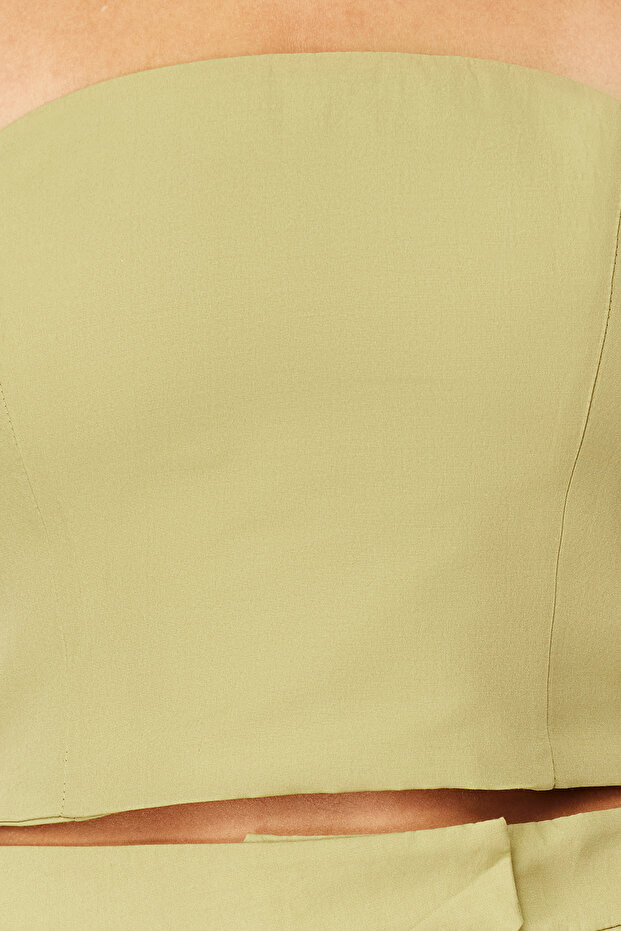 Haki Premium Crop Straplez Dokuma Bluz TWOSS24BZ00242 - 6