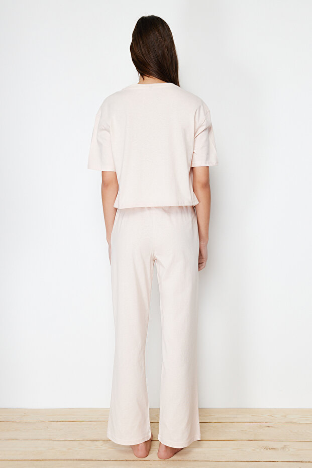 Pudra %100 Pamuklu Fil Baskılı Örme Pijama Takımı THMSS24PT00070 - 6