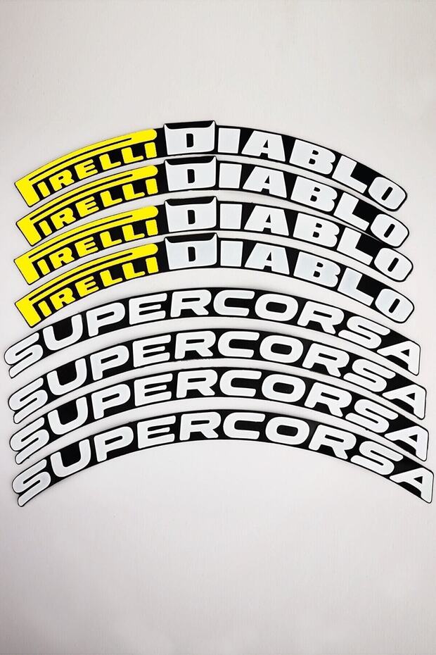 Pirelli Diablo Supercorsa Tire Lettering Motorcycle Stripe Sticker Emblem 8 Pieces 1.9 cm Bombtire