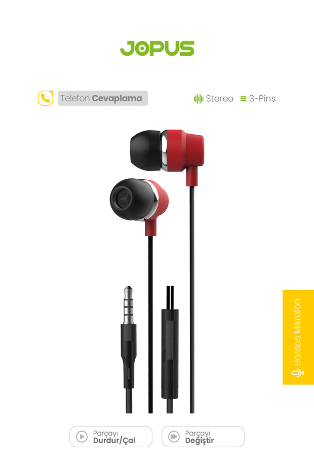 JO-K64  Uyumlu Bolero Universal 3.5mm Mikrofonlu Kulaklık Siyah-Kirmizi - 2