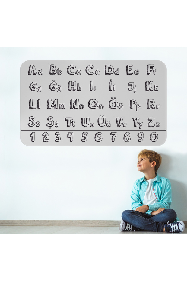Educational Hand Drawing Turkish Alphabet and Number Training Sticker, Children's Room, Kindergarten Wall Sticker-3897