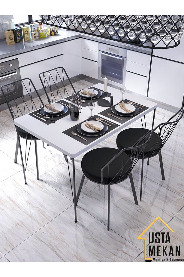 120* 60 Yemek Masa Takımı Mutfak Masası Cafe Masası 4 Adet Yıldız Sandalye 1 Adet Masa - 2