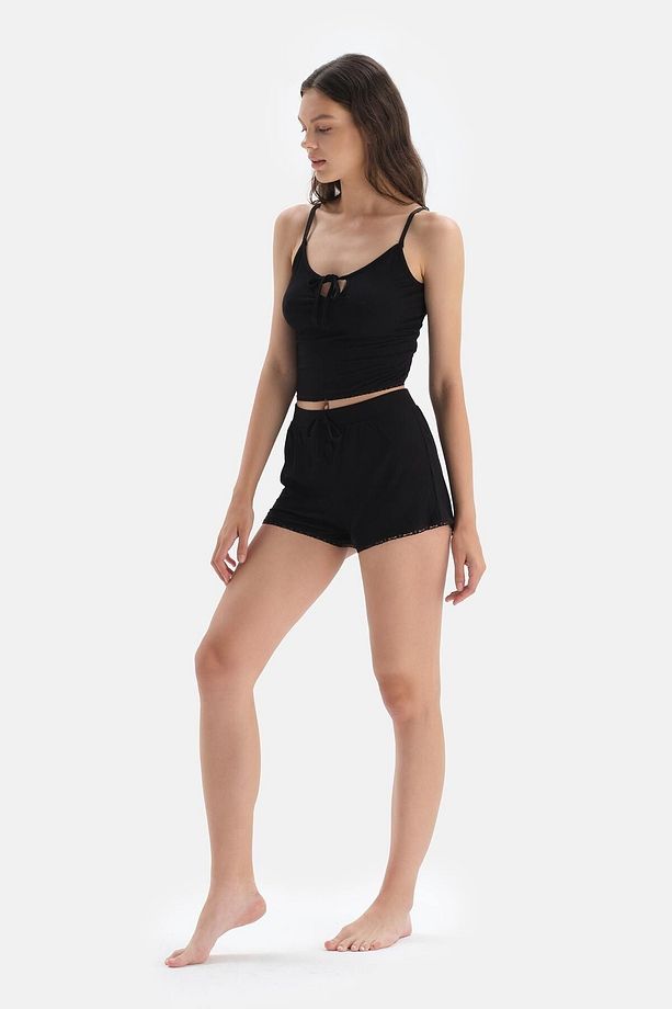 Siyah Viskon Şort Pijama Altı - 3