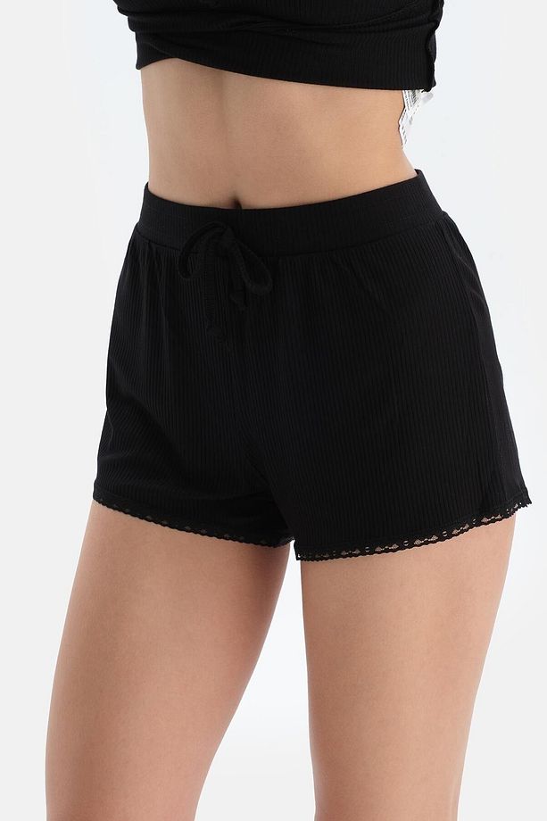 Siyah Viskon Şort Pijama Altı - 5