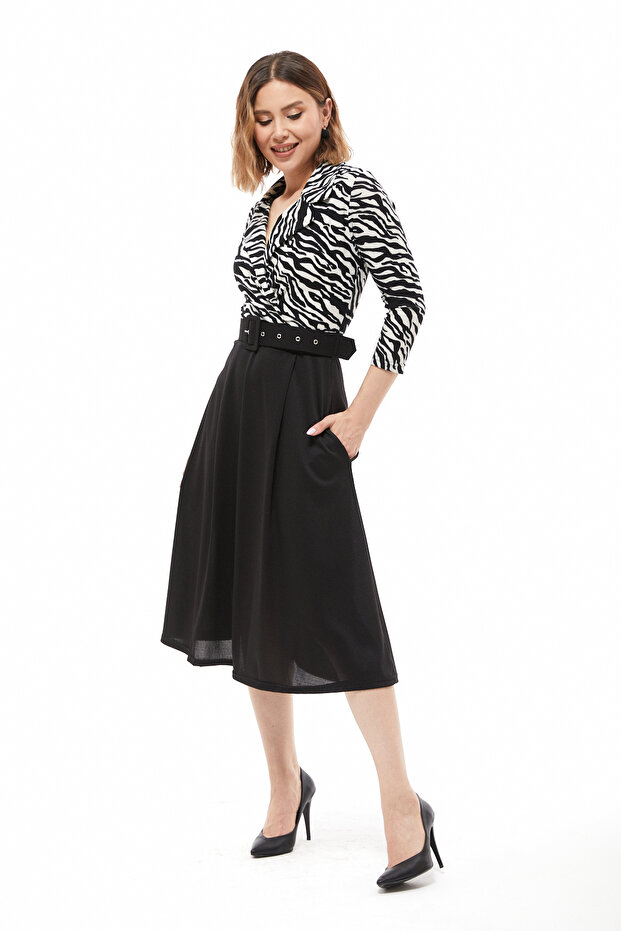 فستان بياقة سترة منقوشة - 3