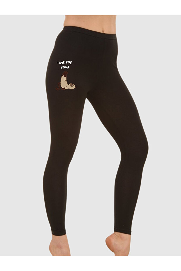 Children's Tights Combed 100% Cotton Black Yoga Printed