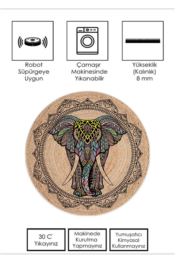 Filli Hasır Desendijital Baskı Yıkanabilir Kaymaz Taban Salon Halısı Mutfak Halısı Ve Yolluk - 3