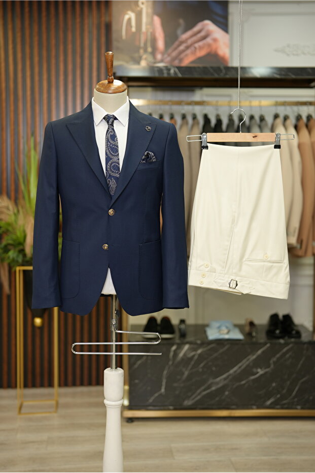 Men's Premium Suit Mono Collar Pleated Pants Italian Style Slim Fit Jacket Trousers