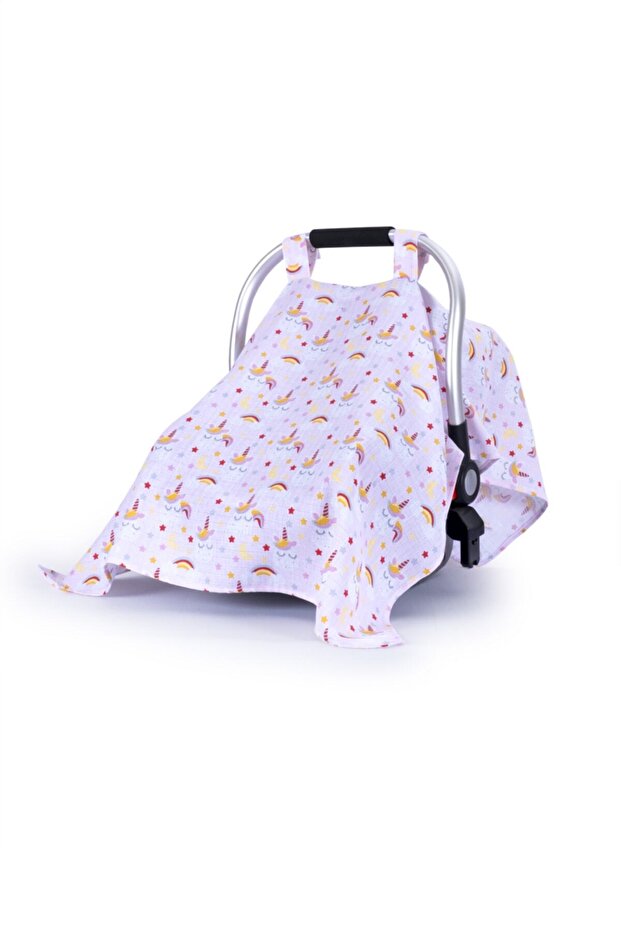 Emzirme Örtüsü Ve Puset Örtüsü 2 Li Set % 100 Pamuklu Müslin Kumaş Ünicorn Desenli - 5