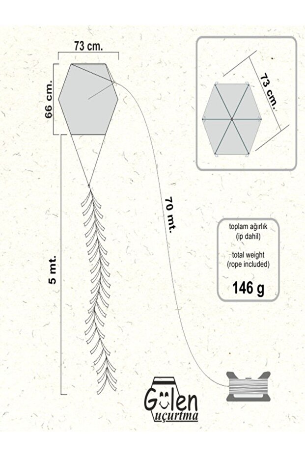 Naylon Altıgen Uçurtma Yapım Seti / Ahşap Çıtalı - 4